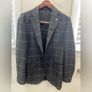LBM 1911 Black windowpane unconstructed Sport Coat Blazer. Size 40S